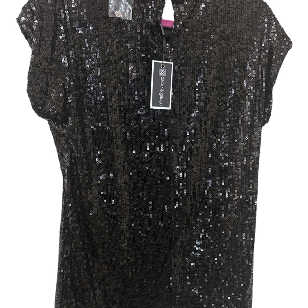 Cable & Gauge Black Sequin Short Sleeve Top - Picture 5 of 8